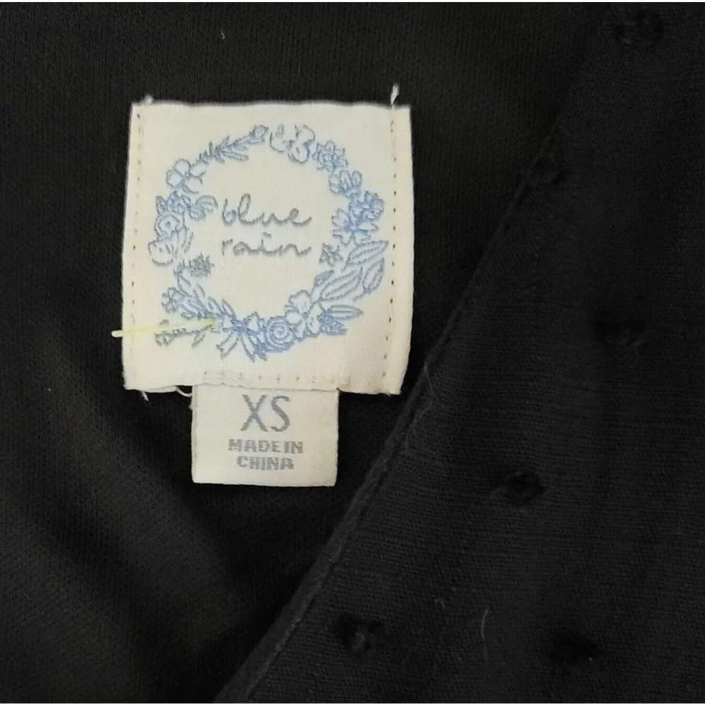 Blue Rain Womens Size XS Swiss Dot Babydoll Tiered Dress Black Dark Academia Top - Picture 3 of 11